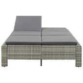 Шезлонг с шалте за двама, полиратан, сив - Thumbnail 7