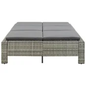 Шезлонг с шалте за двама, полиратан, сив - Thumbnail 6