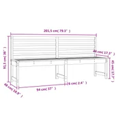 Градинска пейка, бяла, 201,5 см, борово дърво масив - VL824047 - Thumbnail 7