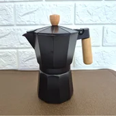 Кафеварка за 3 кафета с дървена дръжка черна - Thumbnail 1