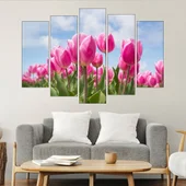 Поле с розови лалета - картина пано за стена - Thumbnail 3