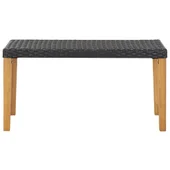 Градинска пейка, 120 см, черна, полиратан и акация масив - Thumbnail 2