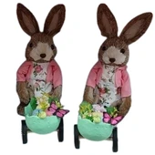 Великденска декорация Заек с количка в розово и зелено - Thumbnail 2