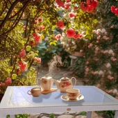 Градинска маса със стъкло 90x150 см капучино Zeugma Rattan MEVSIM - Thumbnail 2