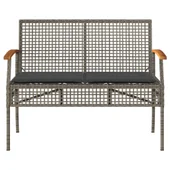 Градинска пейка с възглавница сив полиратан и акация дърво - VL366256 - Thumbnail 4