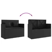 Градинска пейка с възглавници черен полиратан - VL365761 - Thumbnail 7