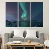 Северно сияние над езеро - картина пано за стена - Thumbnail 2