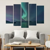 Северно сияние над езеро - картина пано за стена - Thumbnail 3