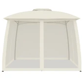 Шатра двоен покрив и мрежести стени кремав 2,93x2,93 м стомана - Thumbnail 3