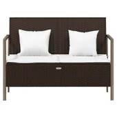 2-местна градинска пейка с възглавници, кафява, полиратан - VL364113 - Thumbnail 3