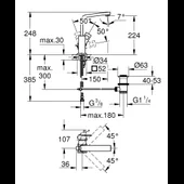 Grohe eurocube едноръкохватков смесител за умивалник 1/2″ l-размер - Thumbnail 2