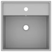 Квадратна керамична мивка с преливник светлосив мат 41x41 см - Thumbnail 3