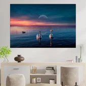 Двойка лебеди в езерото - картина пано за стена - Thumbnail 1