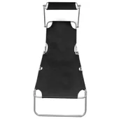 Сгъваем шезлонг с козирка, черен, алуминий - Thumbnail 3