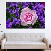 Цъфнала роза и сини камбанки - картина пано за стена - Thumbnail 1