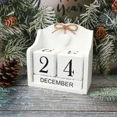 Дървен календар с кубчета, бял - Thumbnail 1