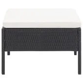 Градински комплект с кремави възглавници, 3 части, черен полиратан - Thumbnail 8