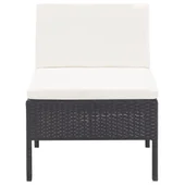 Градински комплект с кремави възглавници, 3 части, черен полиратан - Thumbnail 4