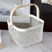 Метална кошница за съхранение с дървена дръжка - Thumbnail 1