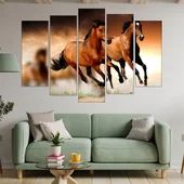 Препускащи коне по залез - картина пано за стена - Thumbnail 3
