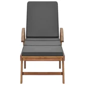 Шезлонг с шалте, тиково дърво масив, тъмносив - Thumbnail 2