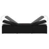 Шезлонг с шалте и маса за чай, полиратан, черен - Thumbnail 6