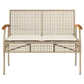 Градинска пейка с възглавница бежов полиратан и акация дърво - VL366257 - Thumbnail 4