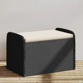 Пейка за съхранение с възглавница черна 80x51x52 см полиратан - VL365730 - Thumbnail 1