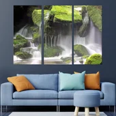 Водопад и мъхести камъни - картина пано за стена - Thumbnail 2