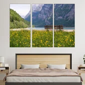 Езеро и поляна в Алпите - картина пано за стена - Thumbnail 2