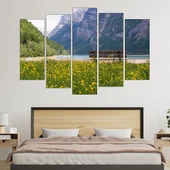 Езеро и поляна в Алпите - картина пано за стена - Thumbnail 3