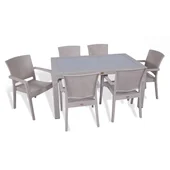Градински комплект маса с 6 стола капучино Zeugma Rattan MEVSIM - Thumbnail 1