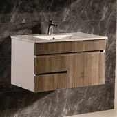 Комплект pvc шкаф за баня с mdf врати и бял порцеланов умивалник- 8146 - Thumbnail 1