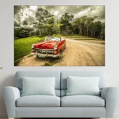 Червен ретро кабриолет - картина пано за стена - Thumbnail 1