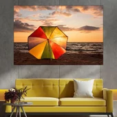 Шарен чадър на пясъка - картина пано за стена - Thumbnail 1