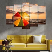 Шарен чадър на пясъка - картина пано за стена - Thumbnail 3