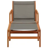 Градински стол с подложка за крака сив евкалипт масив textilene - Thumbnail 3