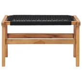 Шезлонг с подложка за крака, тиково дърво масив, въже - Thumbnail 12